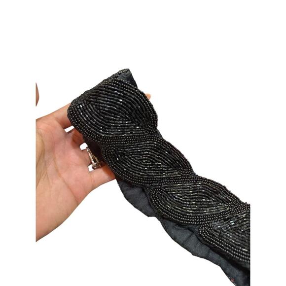 Vintage Morgan Taylor Black Beaded Belt 37” Flapper Western Glam Elastic M/L - Picture 5 of 9